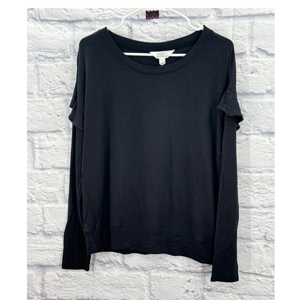 Market & Spruce Long Sleeve Top Size Large Ruffle Shoulder Brushed Knit